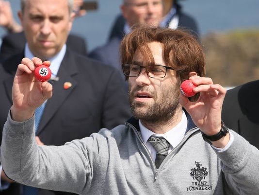 Protester pranks Trump with Nazi golf balls in Scotland