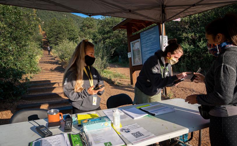 Hiking down on Manitou Incline one year into reservation system