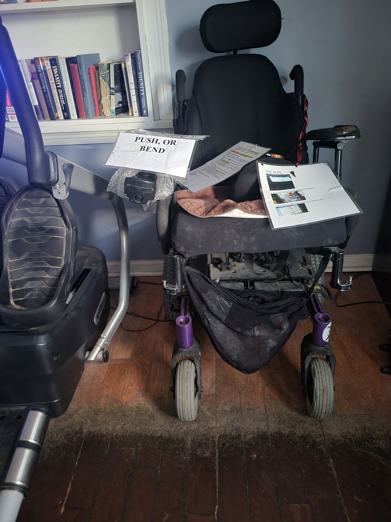 Julie Reiskin, a Denver resident, leaves instructions for safe storage of her wheelchair when she flies on an airplane