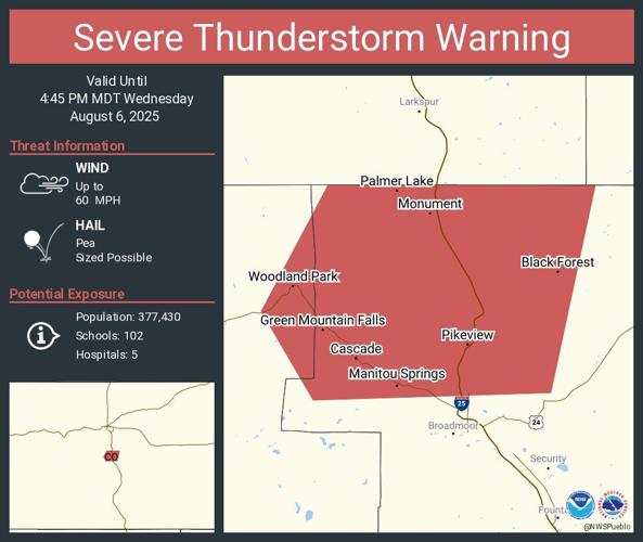 Weather alert: Severe thunderstorm warning covers Colorado Springs