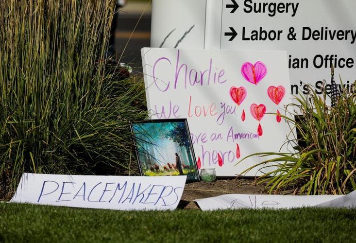People mourn U.S. right-wing activist Kirk at a memorial at Orem's Timpanogos Regional Hospital (copy)