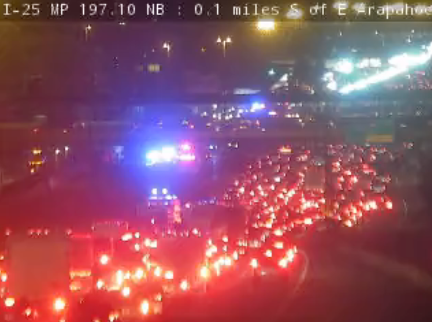 Truck fire, multi-vehicle crash slow I-25 near Greenwood Village
