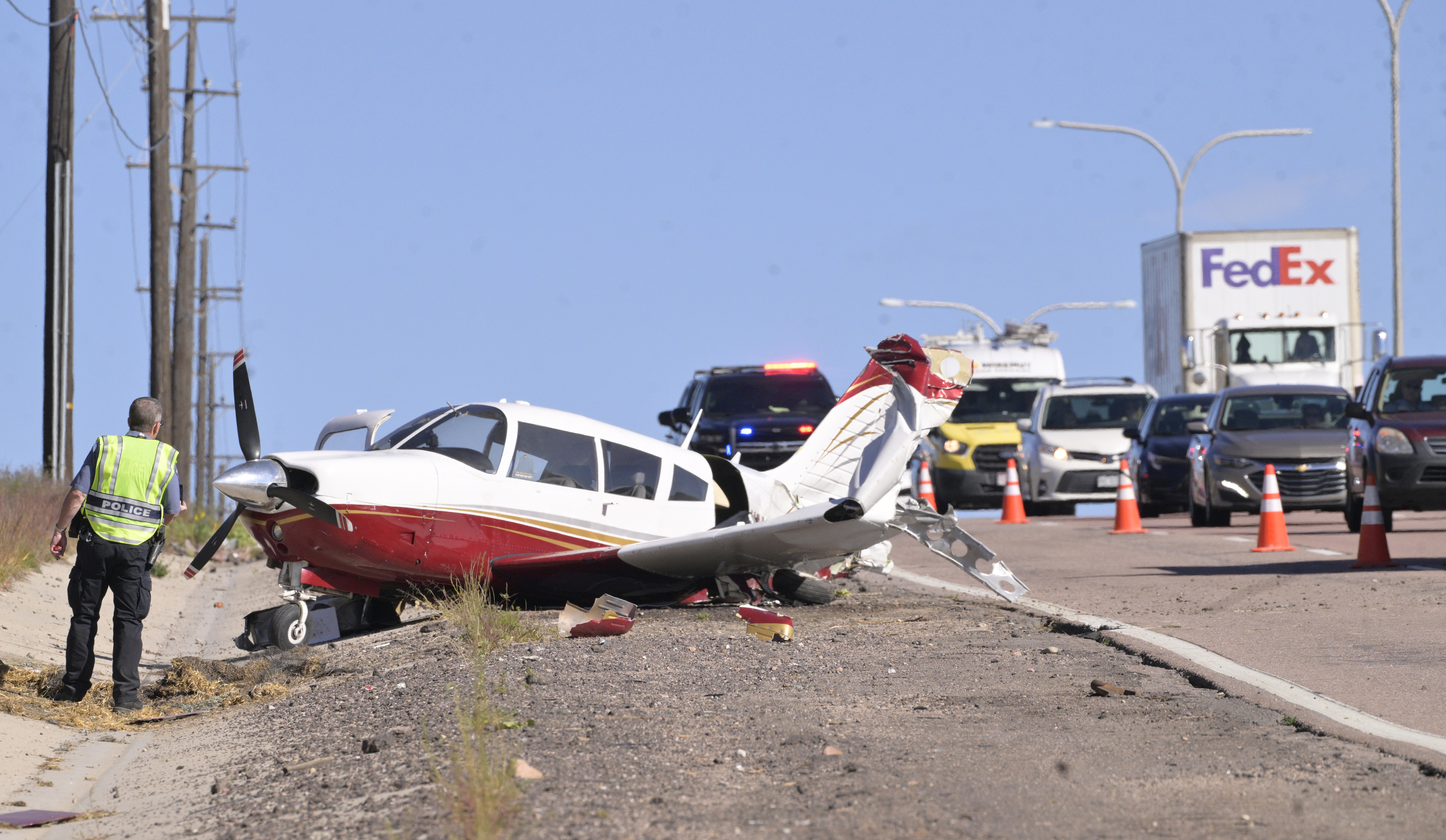 Small plane lands along major Colorado Springs road Wednesday morning