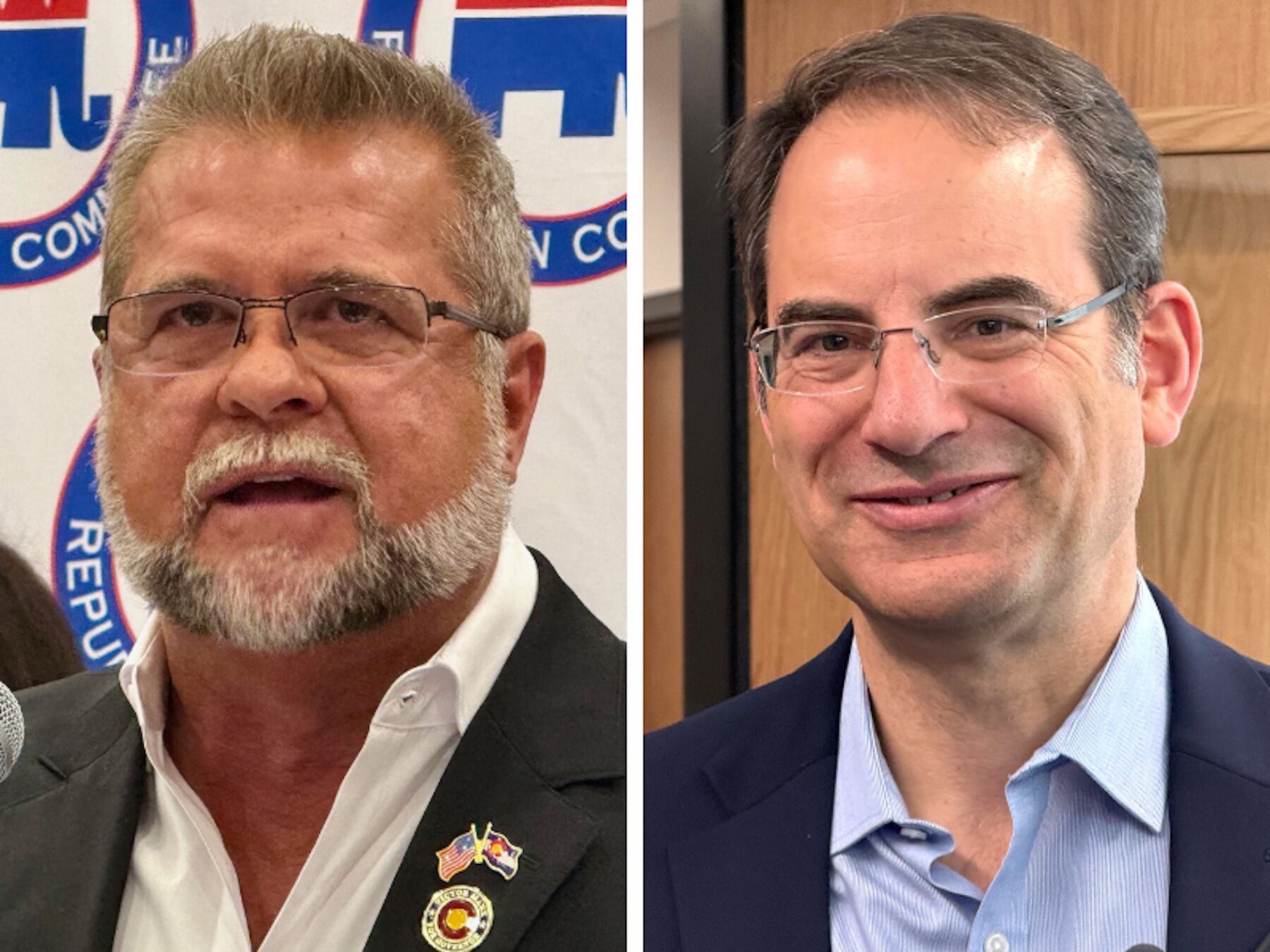 Colorado gubernatorial candidates Victor Marx, a Republican, left, and Phil Weiser, the Democratic attorney general, are pictured. (Ernest Luning/Colorado Politics)